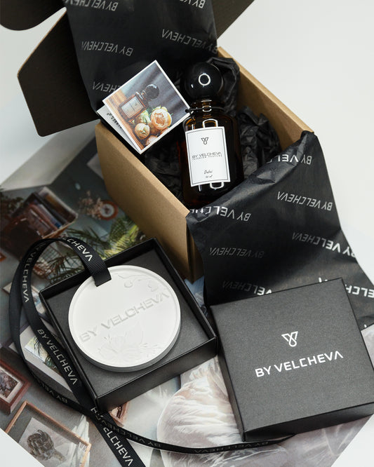 Zestaw: zapachowa zawieszka gipsowa + perfumy do wnętrz
